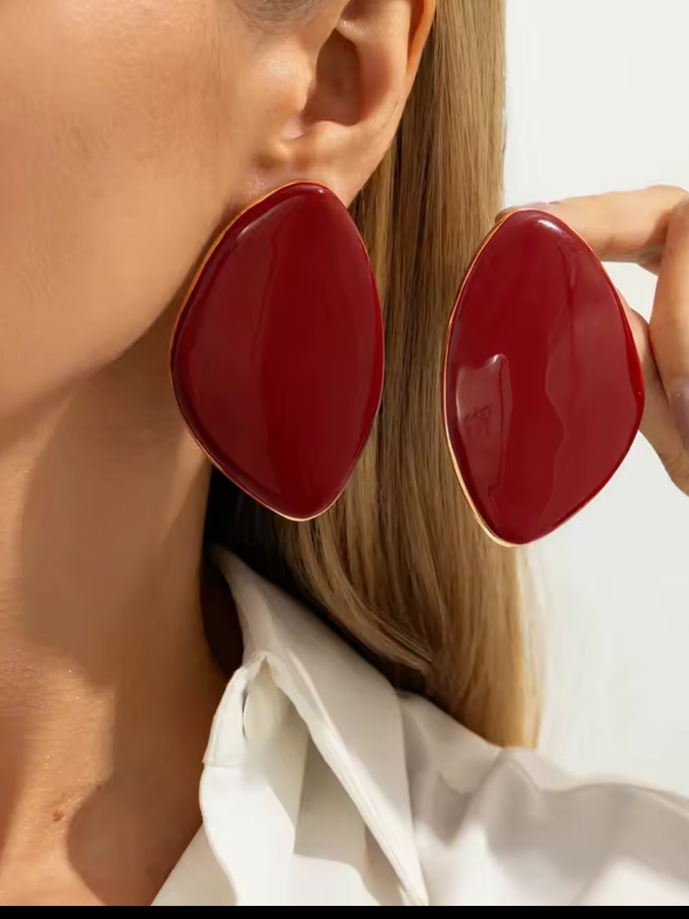 Glossy Red Sculptural Earrings